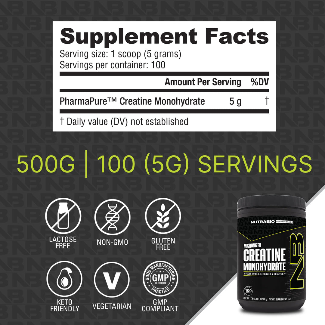 CREATINE MONOHYDRATE 100 SERVINGS UNFLAVORED BY NUTRA BIO ( HALAL,GMP CERTIFIED, FDA APPROVED)